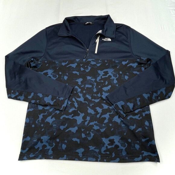 The North Face Blue Camo 1/2 Zip Canyonlands Pullover Shirt - Picture 1 of 9